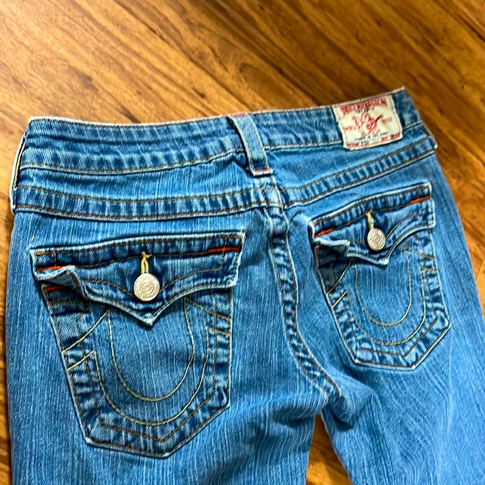 True Religion Women’s Navy Low Rise Bootcut Blue Jeans Size 29 inseam 32”